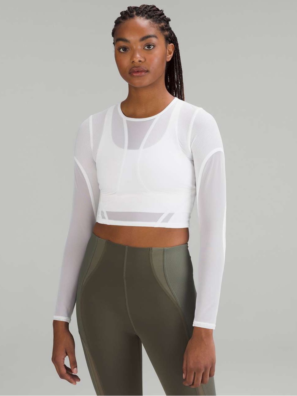 lululemon athletica White Mesh Long-Sleeve Crop Top